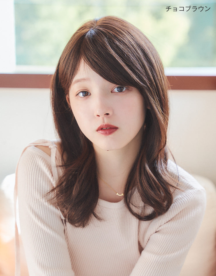 天使のナチュラルウェイブミディ人毛MIX フルウィッグ ミディアム