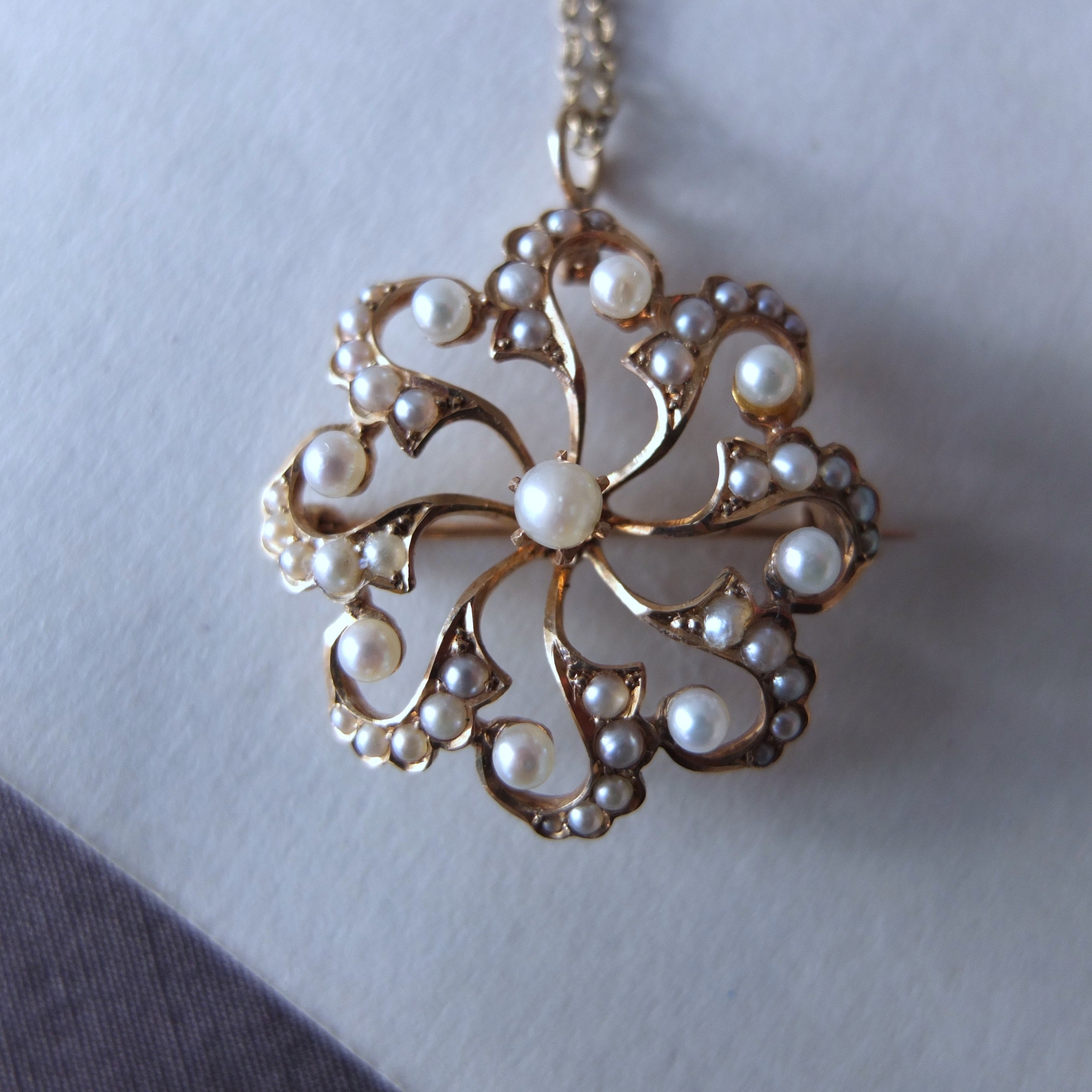 JA053ペンダント＆ブローチ with ターコイズ シードパール9ct JA053