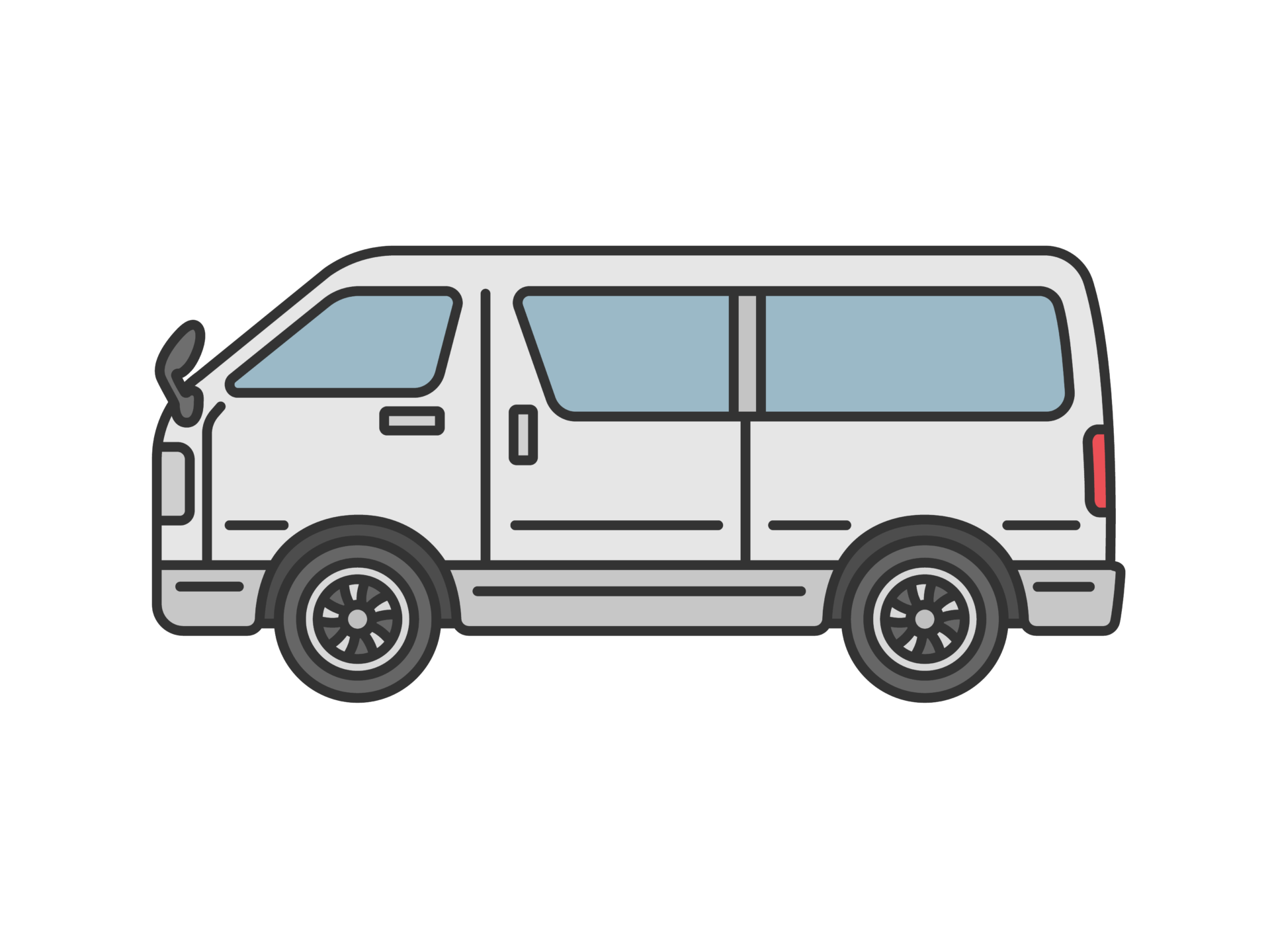 横から見た、ワンボックスカー（線画カラー）の無料イラスト | 無料