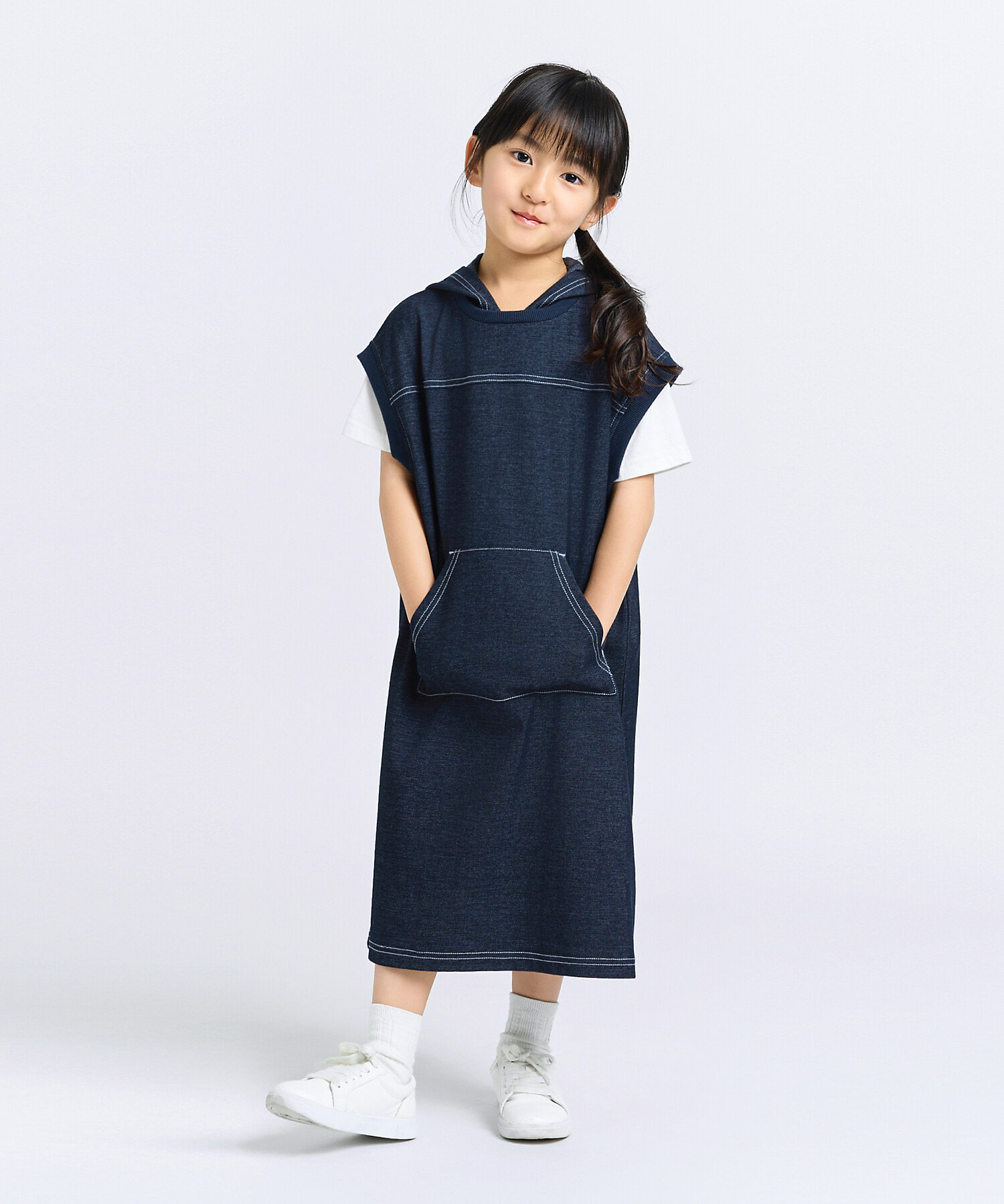 デニムライクジャージー フード付きワンピース（9845OK09
