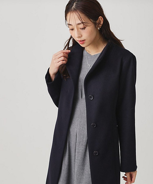 カシミヤ混／日本製】Iラインスタンドウィングカラーコート