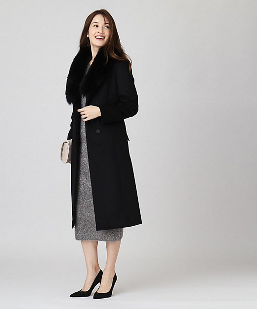 日本製／フォックスファー／カシミヤ混】ファー付ウールコート