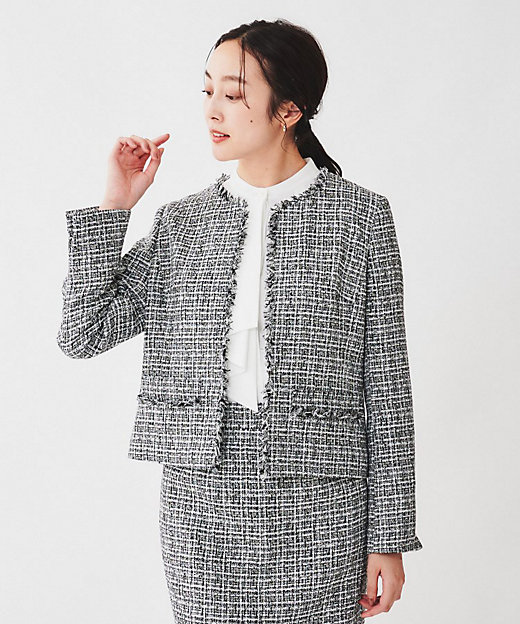 入卒／セレモニー／通勤】ラメツイード ノーカラージャケット