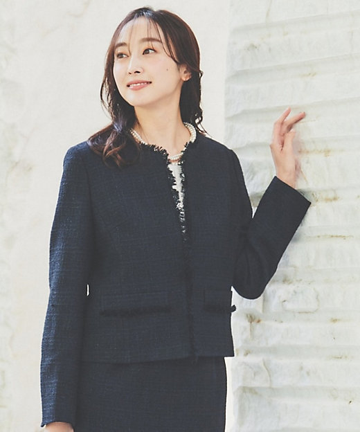 入卒／セレモニー／通勤】ラメツイード ノーカラージャケット