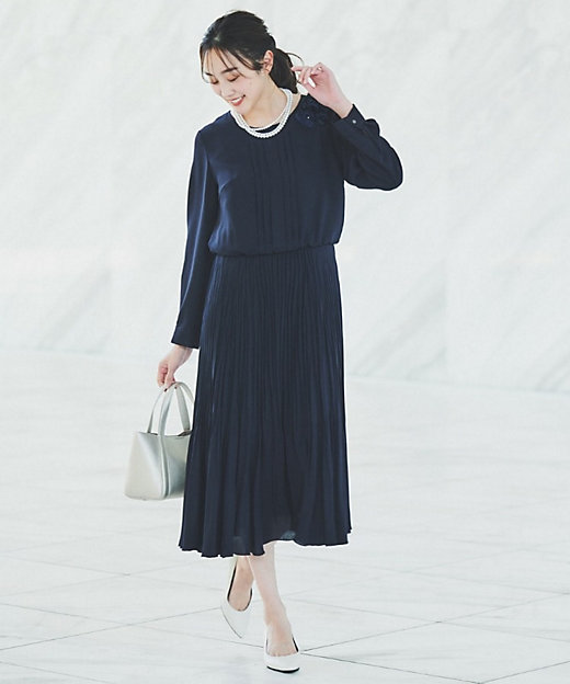 通勤】ジョーゼット プリーツワンピース（2002389090