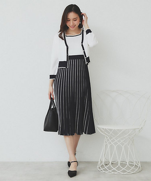 ツインセット》カーディガン×バイカラーニットワンピース【洗濯機洗い