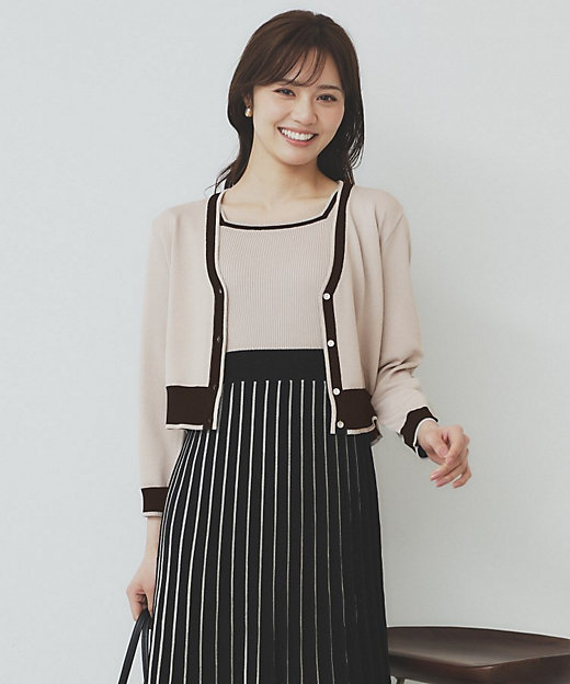 ツインセット》カーディガン×バイカラーニットワンピース【洗濯機洗い