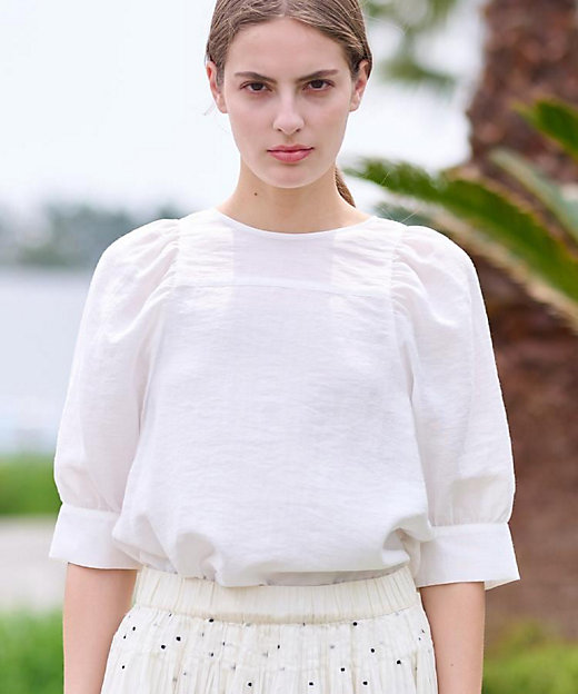 洗える／清涼感】ボリュームスリーブバックジップブラウス