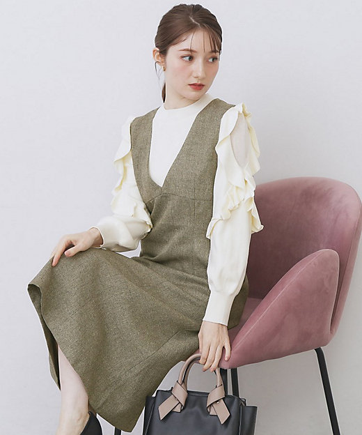 ヴィンテージツイードジャンスカ【洗濯機OK／防シワ