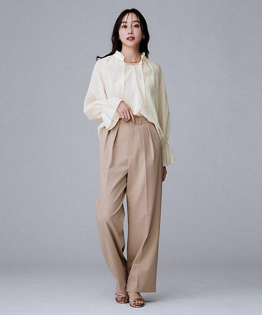 キャンディスリーブ／エレガント】フリルギャザーネックブラウス