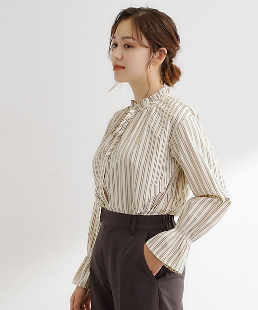 フリルカラーリボンブラウス（2002545566） | GROVE (Women