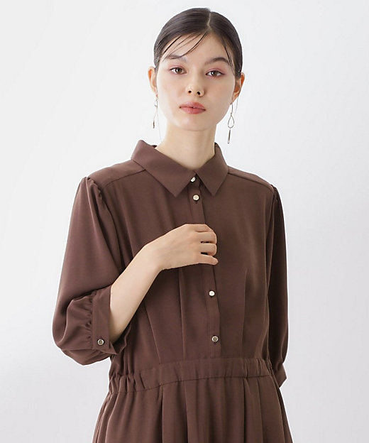 5分袖シャツワンピース【防シワ／吸水速乾／UVケア／洗濯機OK