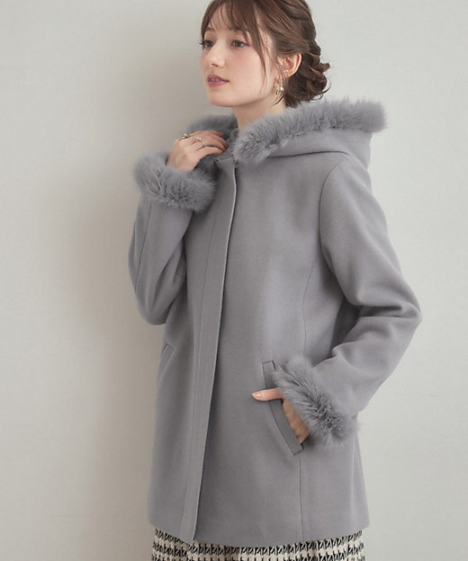 大人可愛い・フード取り外し可能】フードフェイクファー ハーフ丈