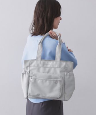 フロントポケット3層デザインBIGトートバッグ【マルチポケット