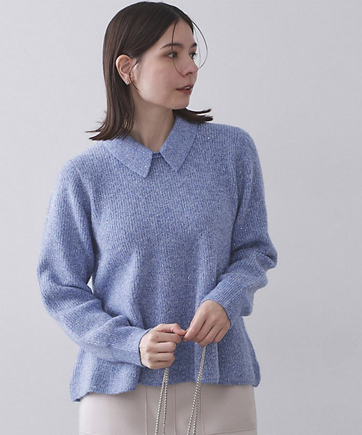 スパンコールラメ衿2WAYペプラムニット【洗濯機OK