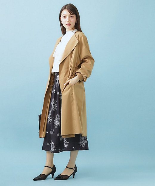 ヴィンテージクロスノーカラーロングコート【洗濯機OK／ストレッチ