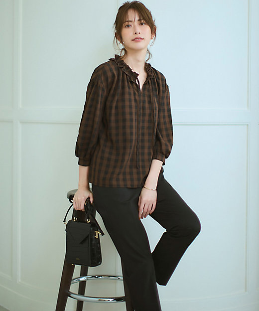 WEB＆一部店舗限定】ブロックチェック フリル ブラウス