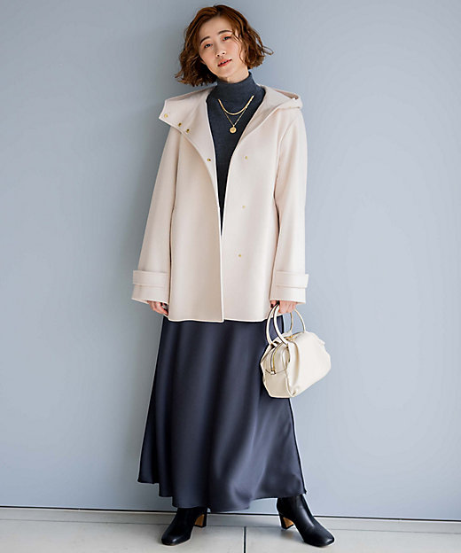 ウールカシミヤビーバー フード付き ショートコート