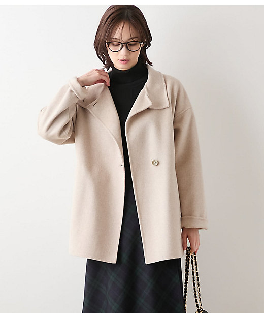 L】ウールナイロンリバー スタンドショートコート