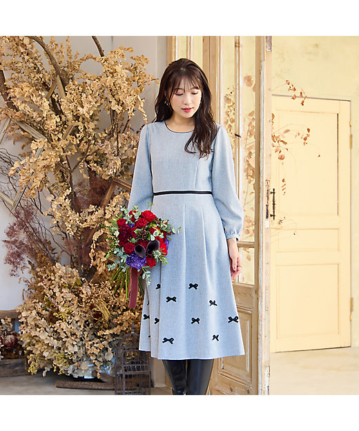 ウールライク素材】サテンリボンワンピース（51016507