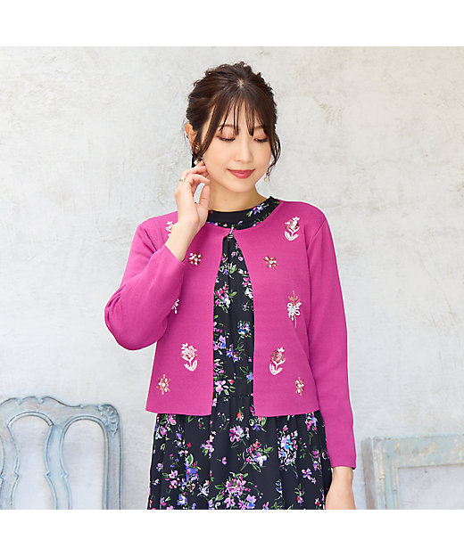 人気デザイン】フラワースパンコール刺繍カーディガン