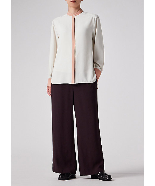 ウィメンズ バックサテン ジョーゼット スタンドカラー ブラウス