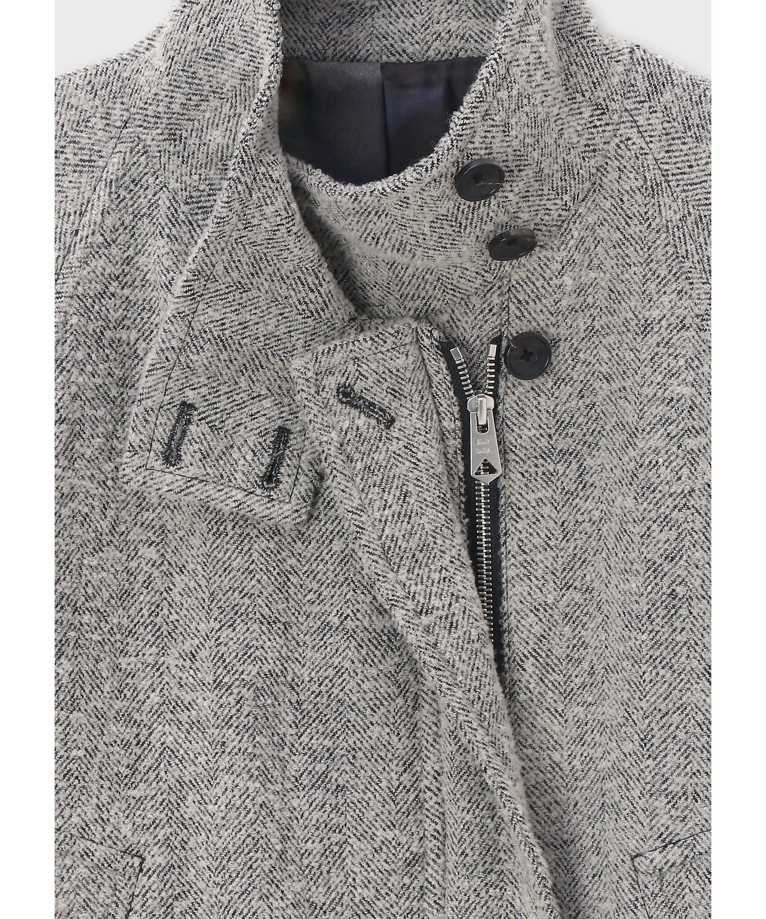 ウィメンズ ヘリンボーン ツイード スタンドカラー ブルゾン