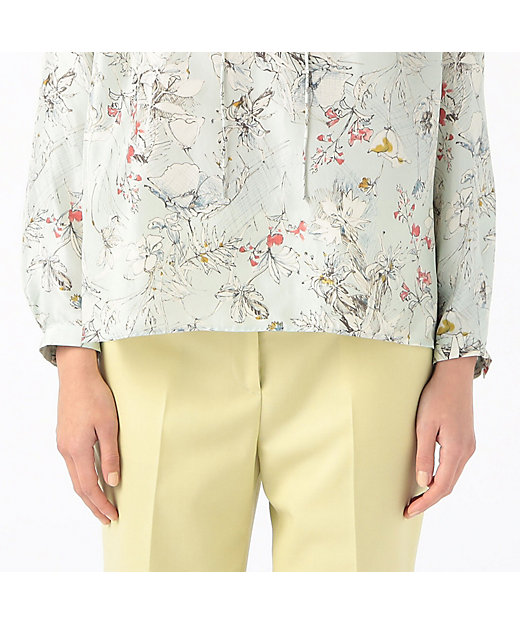 メッシュフラワープリント ショルダータックブラウス | maison