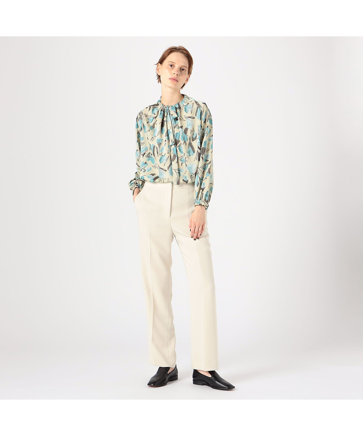 ブーゲンビリアプリント ボウタイギャザーブラウス | maison