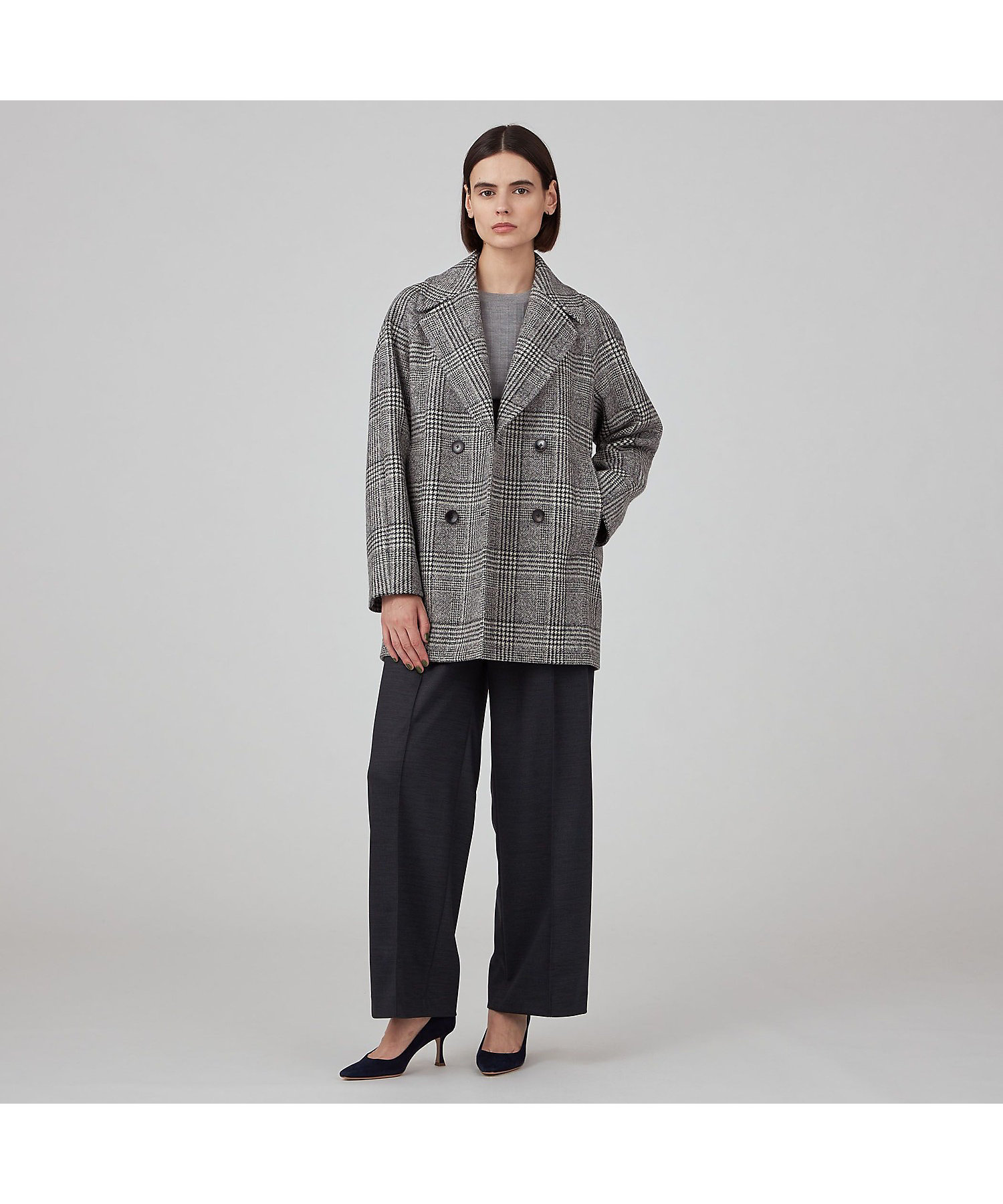 ウールカシミヤグレンチェック ショートコート | maison TOMORROWLAND