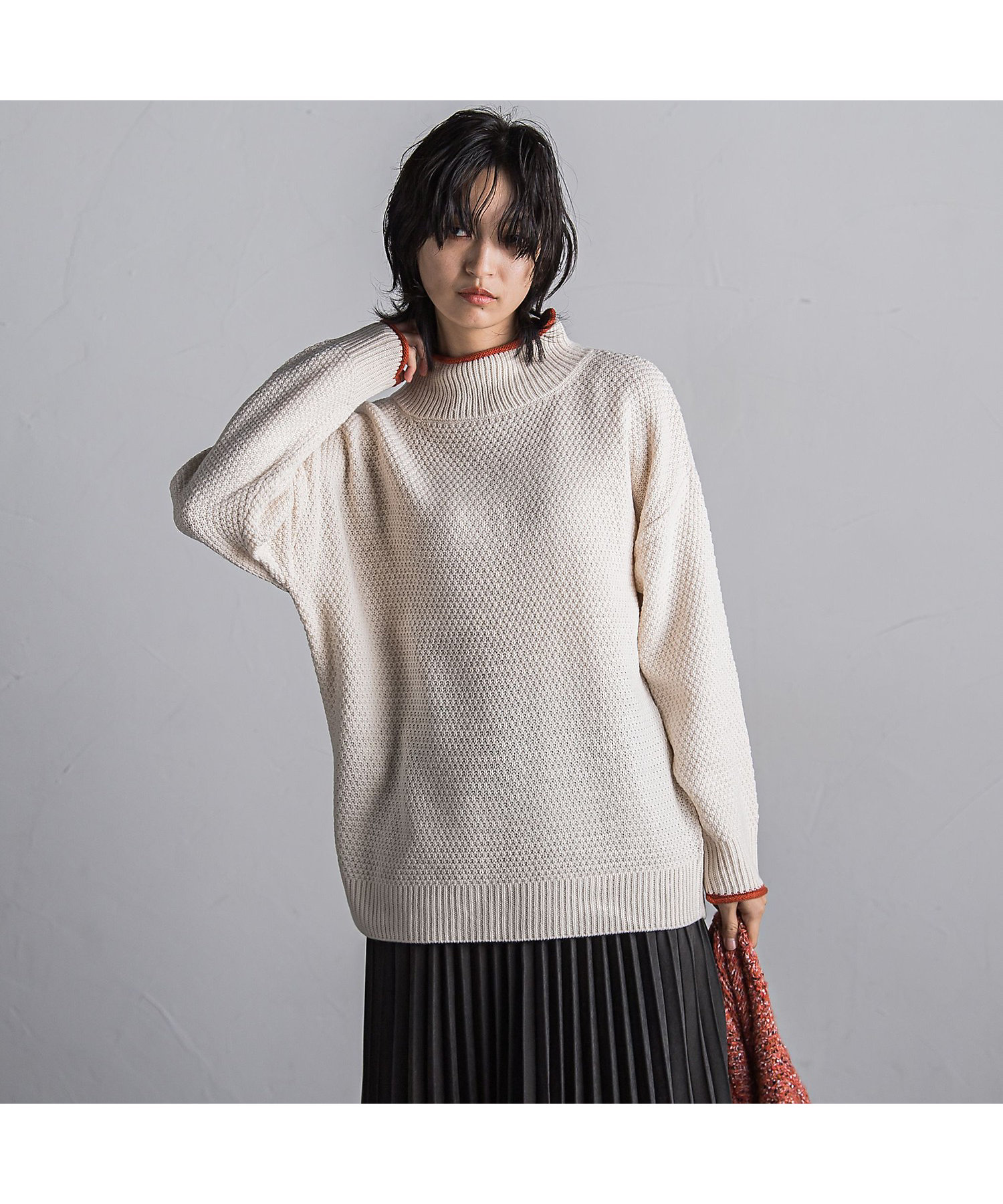 WEB限定】鹿の子編み配色ニットプルオーバー≪洗濯機で洗える