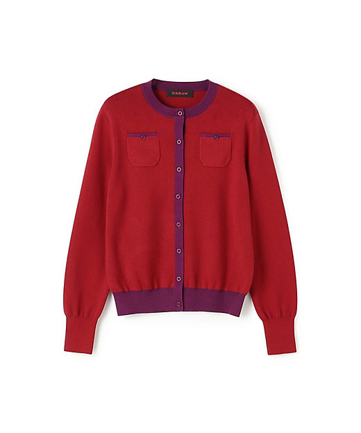 コットンカシミヤ バイカラークルーネックカーディガン | CABaN