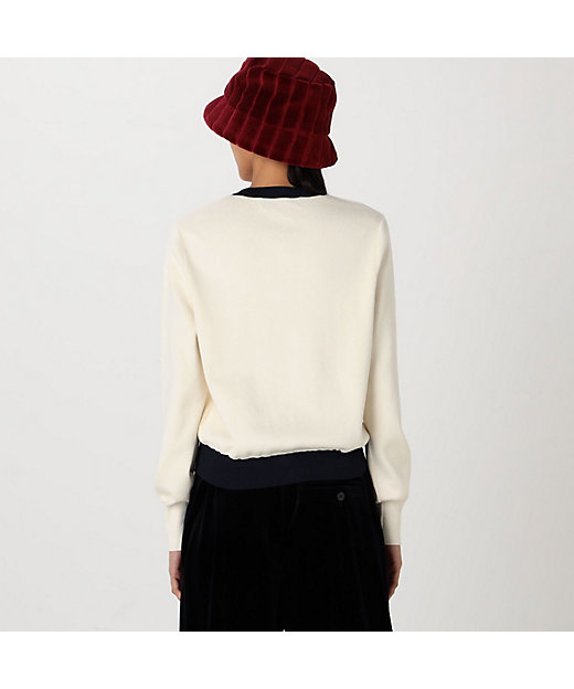 コットンカシミヤ バイカラークルーネックカーディガン | CABaN