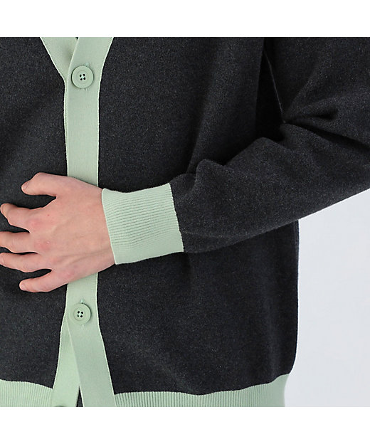 CABaN コットンカシミヤ バイカラーVネックカーディガン | CABaN