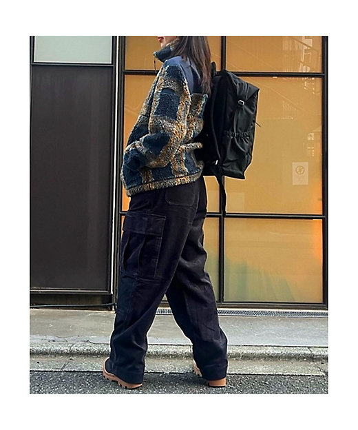 裾ドロストコード ハイネック ハーフジップ シェルパフリース ／ ボア