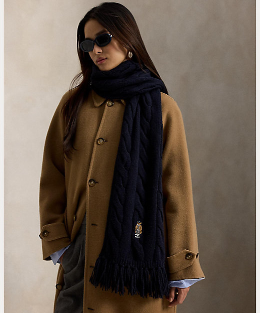 Polo ベア ケーブルニット ウールブレンド マフラー