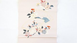 塩瀬名古屋帯【薄ピンク地／有職文様 扇に桜】 | 銀座いせよし