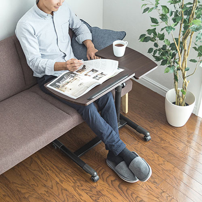 サイドテーブル テーブル分割型 キャスター付き 木目調 ブラウン 100