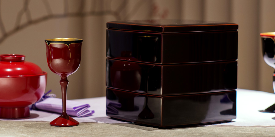 胴張三段重箱 溜内朱 6.5寸 木製 漆塗りお重箱 漆器の井助