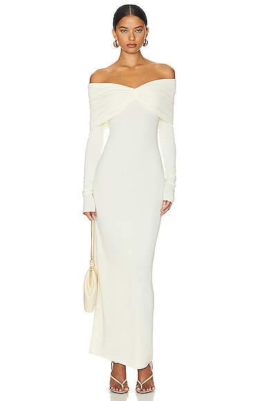 Helsa Matte Jersey Off Shoulder Maxi Dress in Ivory | FWRD