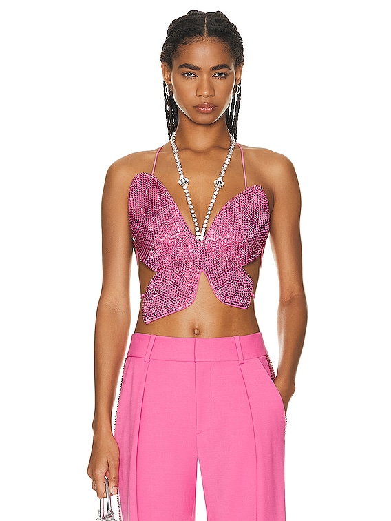 AREA Crystal Embellished Butterfly Top in Carmine Rose | FWRD
