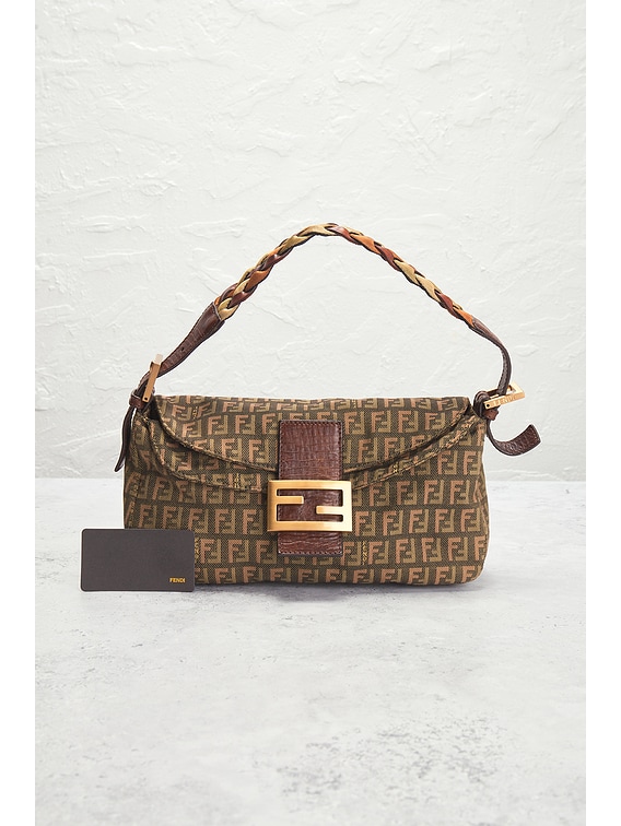 FWRD Renew Fendi Zucchino Mama Baguette Shoulder Bag in Beige | FWRD