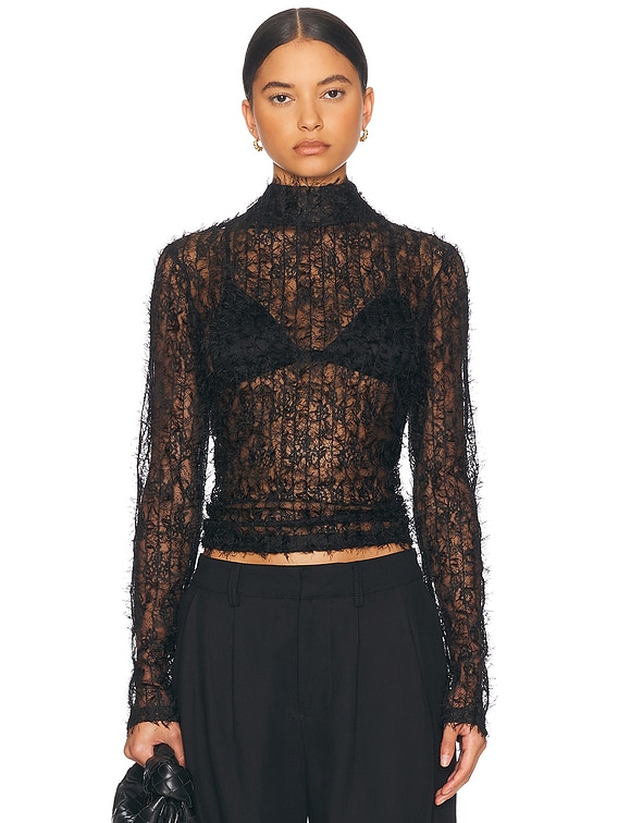 Rohe High Neck Textured Sheer Top in Black | FWRD
