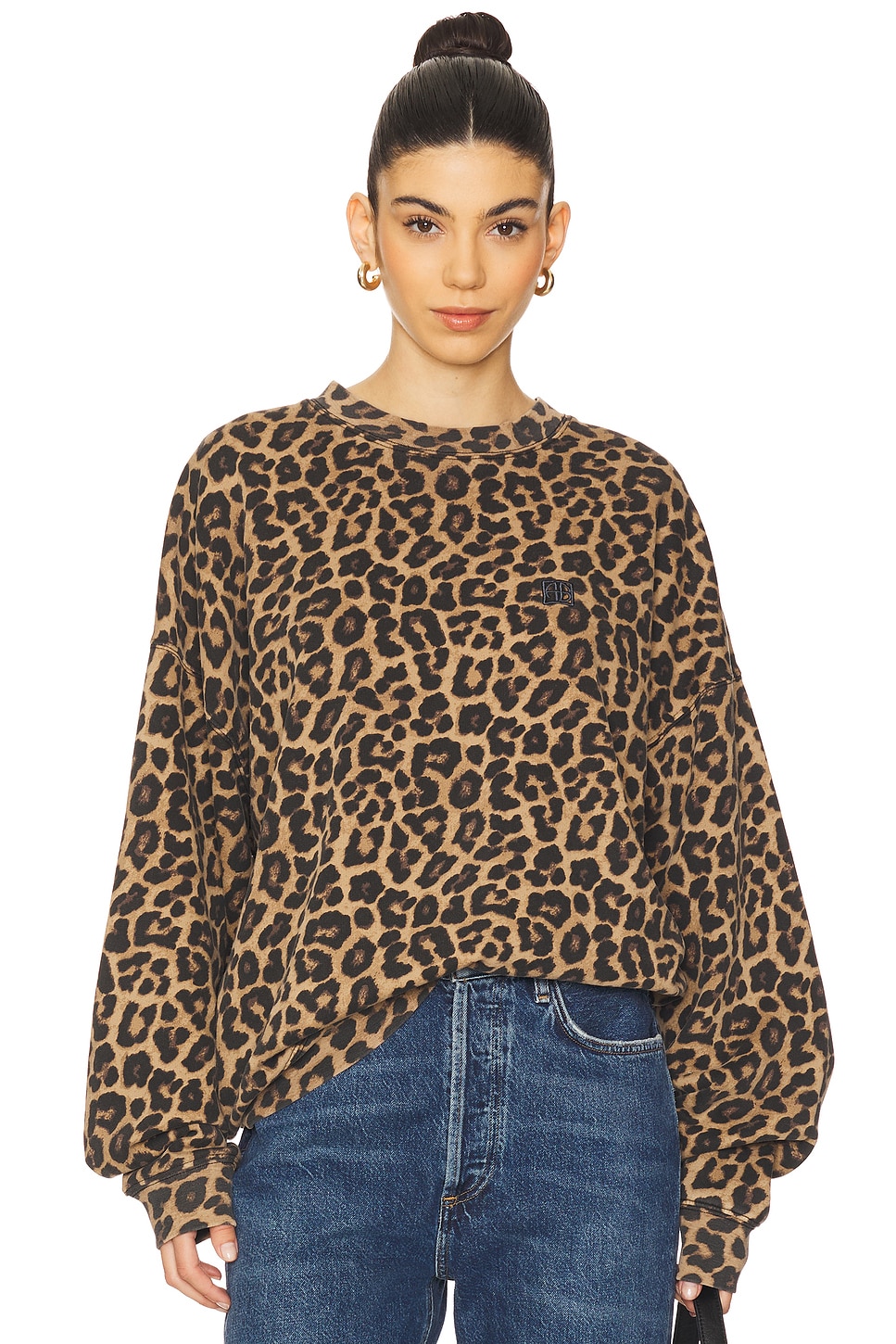 ANINE BING Miles Sweatshirt in Black & Brown Leopard | REVOLVE