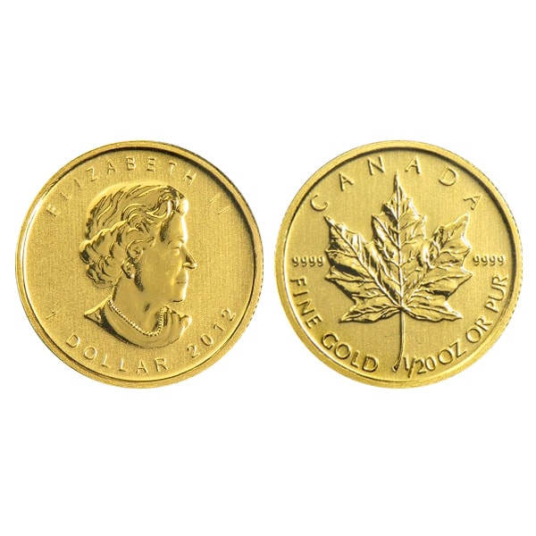 メープルリーフ金貨1/20oz（オンス）の重さと直径と品位等｜色石BANK