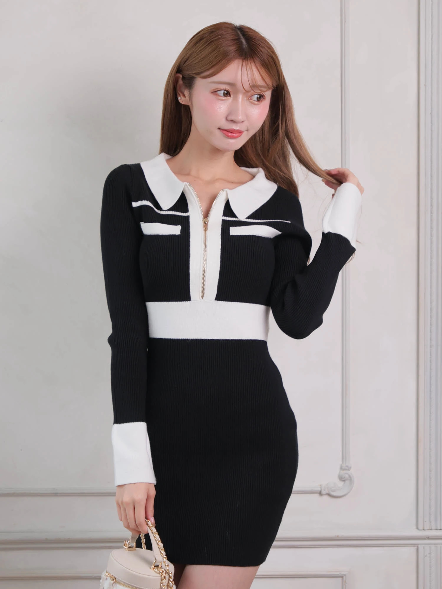 LIP SERVICE（リップサービス）｜ フロントZIPバイカラーニット