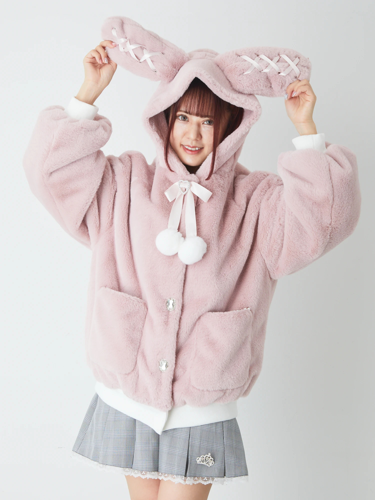 ぽんぽんリボンうさみみファーコート - Ank Rouge(アンクルージュ)の