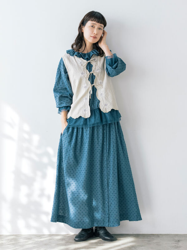 セール】 【kazumi×Samansa Mos2】刺繍入リボンベスト（ベージュ