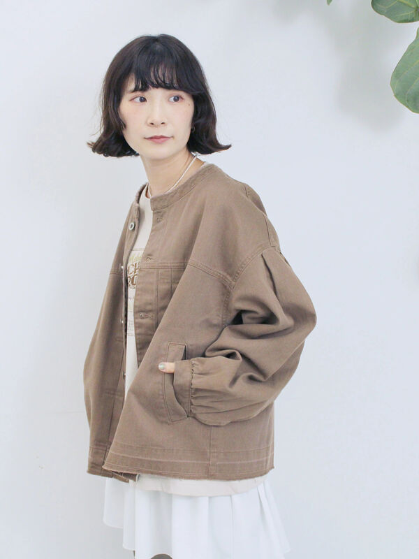 セール】 【ECO DENIM 】 ノーカラーブルゾン（チャコールグレー