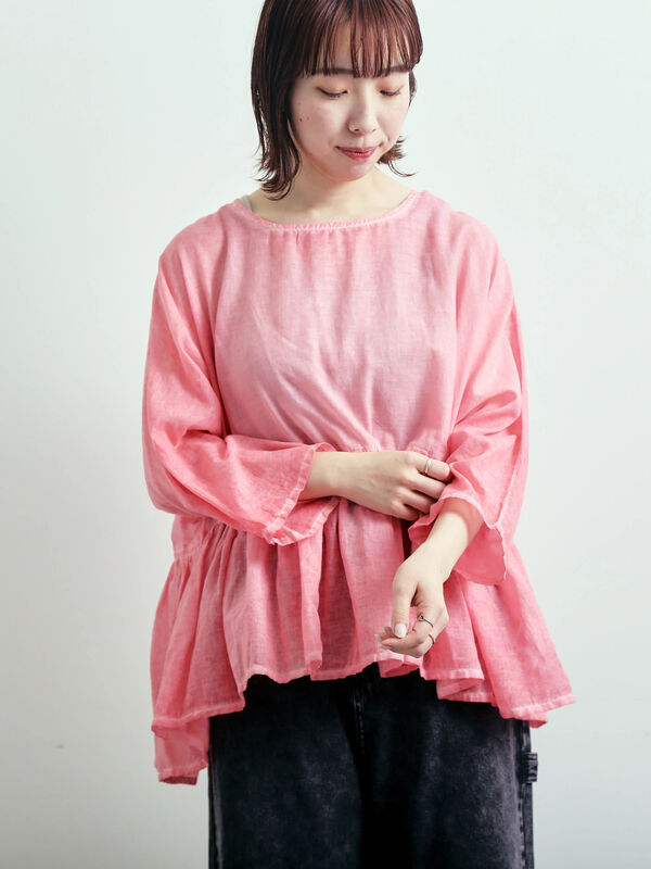 セール】 インドボイルピグメント加工ギャザーブラウス